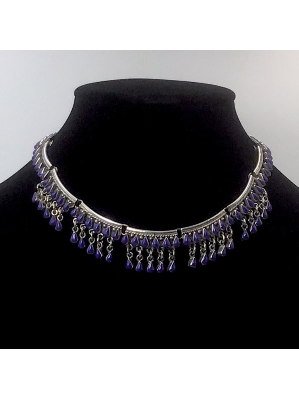 Sterling Silver Lapis Lazuli Necklace Vintage Taxco 65.6 Grams 14.25”